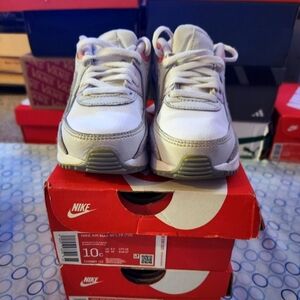 EUC-$15 a Pair Nike Air Max 90 LTR (TD) Sizes 10C-1 Black/white, 1 White/Metalli